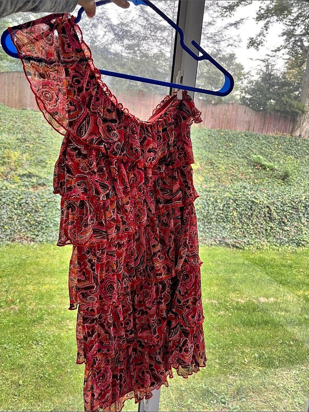 city triangle Paisley Ruffle Mini Dress in Red & Black Size Medium Like